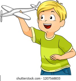 Illustration Of A Kid Boy Holding A Glider He Made As Science Project