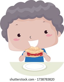 Illustration of a Kid Boy Holding a Greasy Bacon Sandwich