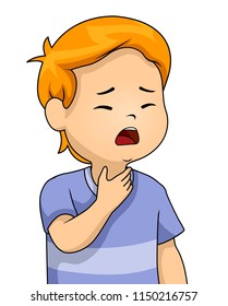 Illustration Of A Kid Boy Holding His Itchy And Sore Throat