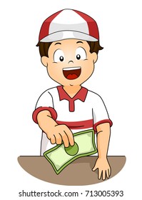 Illustration Of A Kid Boy Holding Money, Giving Change