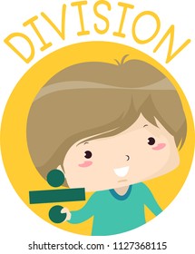 Illustration of a Kid Boy Holding an Obelus or Division Sign for Math