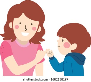 Illustration of a Kid Boy Holding a Pinky Promise with His Mother