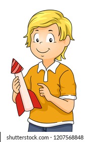 Illustration Of A Kid Boy Holding A Rocket For Science Project