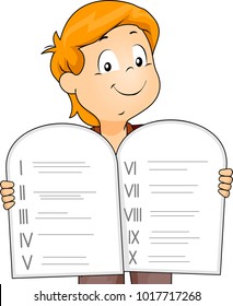 Illustration of a Kid Boy Holding a Ten Commandments Stone Tablet