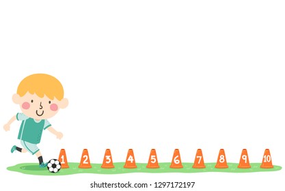 Illustration of a Kid Boy Kicking Ball in Soccer Among Training Cones with Numbers from One to Ten