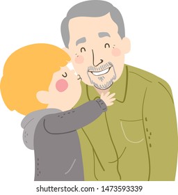 Illustration of a Kid Boy Kissing His Grandfather on the Cheek as Welcome Greetings