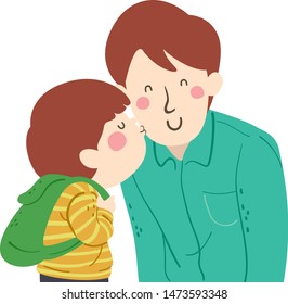 Illustration of a Kid Boy Kissing His Father on the Cheeks Saying Goodbye Before Going to School