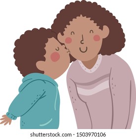 Illustration of a Kid Boy Kissing His Mother on the Cheek