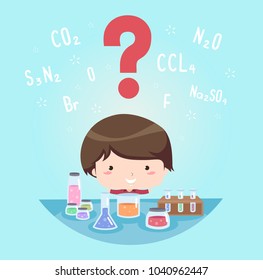 Illustration of a Kid Boy Looking at Different Solutions with a Question Mark