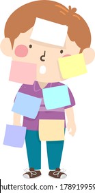 Illustration of a Kid Boy with Many Blank Sticky Notes On Him