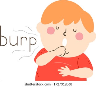 Illustration of a Kid Boy Massaging His Belly and Burping Loudly