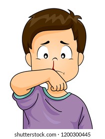 Illustration Of A Kid Boy With Nosebleed Cleaning His Face With His Wrist