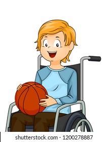 Illustration of a Kid Boy On Wheelchair Playing Basketball