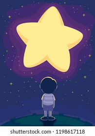 Illustration of a Kid Boy Outdoors Looking a Big Star in the Sky