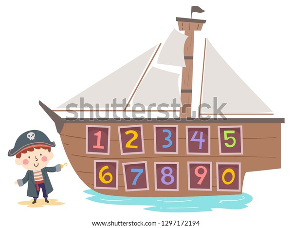 Illustration Kid Boy Pirate Costume Presenting Stock Vector Royalty Free 1297172194