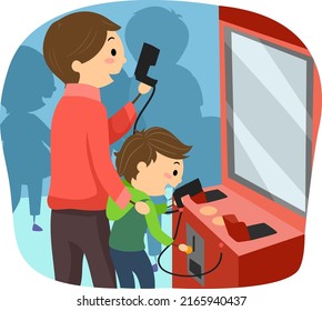Illustration of a Kid Boy Playing Arcade Gun Shooting with Dad