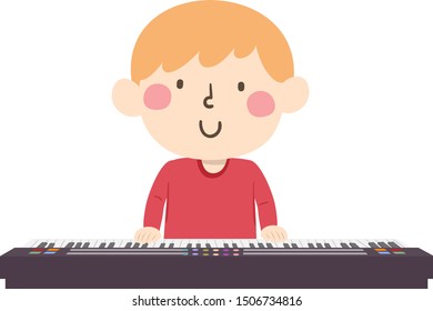 Illustration of a Kid Boy Playing the Piano Keyboard