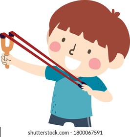 Illustration of a Kid Boy Playing With a Slingshot, Childhood Memories