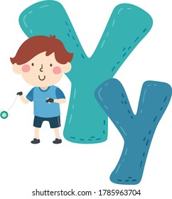Illustration of a Kid Boy Playing Yoyo. Sports Alphabet