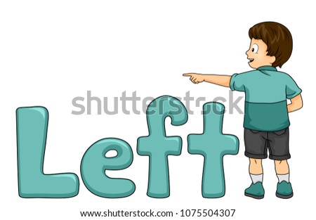 Illustration of a Kid Boy Pointing to His Left with a Left Word or Lettering