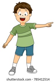 Illustration of a Kid Boy Pointing to the Right of the Screen