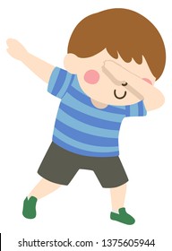 Illustration of a Kid Boy Posing with His Hands Up. A Dabbing Dance Pose