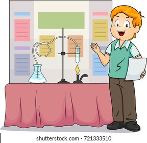 Illustration Of A Kid Boy Presenting His Experiment In A Science Fair