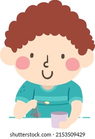 Illustration of Kid Boy Putting Powder to a Cup with Measuring Teaspoon