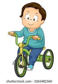 Illustration of a Kid Boy Riding a Green Trike Bicycle