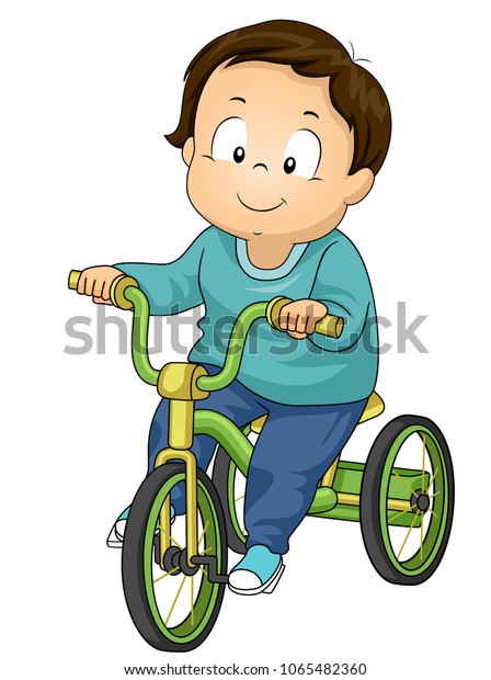 Illustration Kid Boy Riding Green Trike Stock Vector (Royalty Free ...