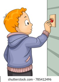 Illustration eines Kid Boy, der eine Türglocke läutet und ein Zuhause besucht