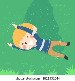 Illustration of a Kid Boy Rolling Down the Grass from a Hill