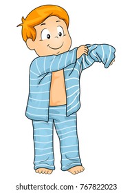 Illustration of a Kid Boy Rolling Sleeves of His Pajamas Getting Ready for Sleep