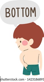 Illustration of a Kid Boy Saying Bottom and Pointing to His Buttocks as Part of Naming Body Parts Series