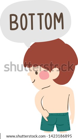 Illustration of a Kid Boy Saying Bottom and Pointing to His Buttocks as Part of Naming Body Parts Series