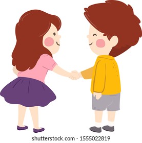 Illustration of a Kid Boy Shaking Hands with a Kid Girl