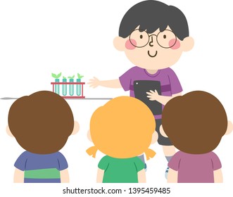 Illustration of a Kid Boy Sharing the Things He Learned to Other Kids