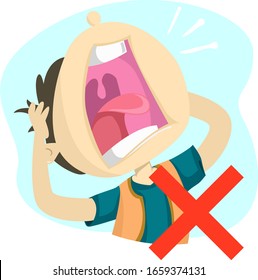 Illustration of a Kid Boy Shouting and Panicking with an X for No, Stop or Do Not