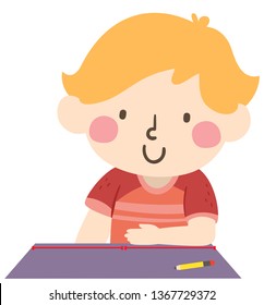 Illustration of a Kid Boy Showing an Arbitrary Non Standard Cubit Measurement on Table