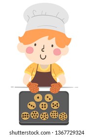 Illustration of a Kid Boy Showing Cookies with Different Numbers of Chocolate Chips from One to Ten