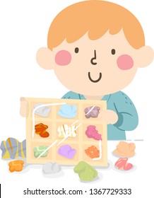 Illustration Of A Kid Boy Showing His Rock Collection For  A Science Project In School