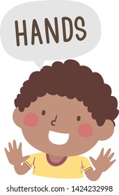 Ilustración de un niño que muestra sus manos y las manos como parte de la serie de piezas de los cuerpos de nombres