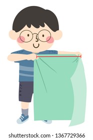 Illustration of a Kid Boy Showing Yard Measurement Using a Cloth