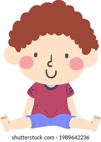 Illustration of a Kid Boy Sitting Down the Floor with Legs Open