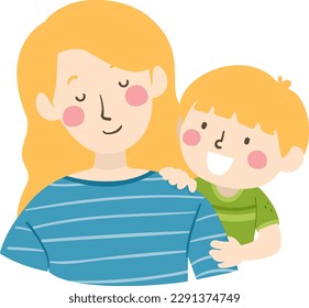 Illustration of Kid Boy Son Massaging the Arm of His Mom