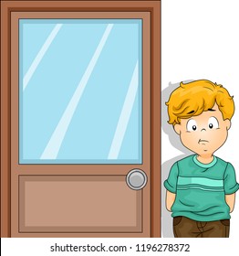 Illustration Of A Kid Boy Standing Outside The Door Of The Principals Office And Waiting