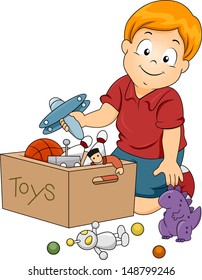 Illustration Of Kid Boy Storing Toys