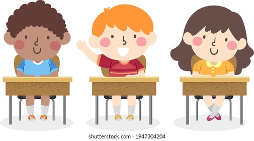 Illustration of a Kid Boy Student Raising Hand and Being Active in Class