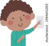 Illustration of a Kid Boy Switching Light Off in Classroom as Energy Expert as Class Duty