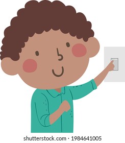 Illustration of a Kid Boy Switching Light Off in Classroom as Energy Expert as Class Duty